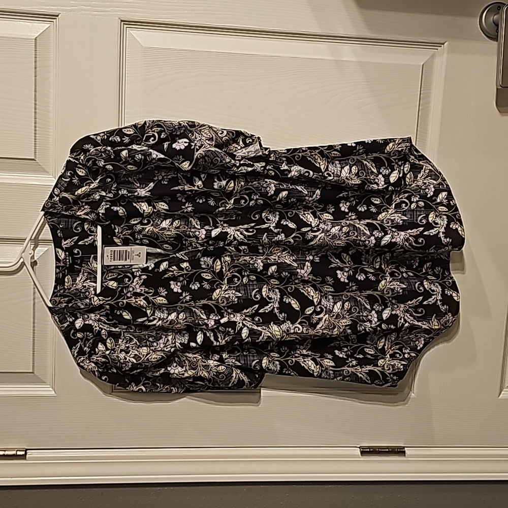 Torrid Harper Georgette Rouched Sleeve Blouse Black Floral